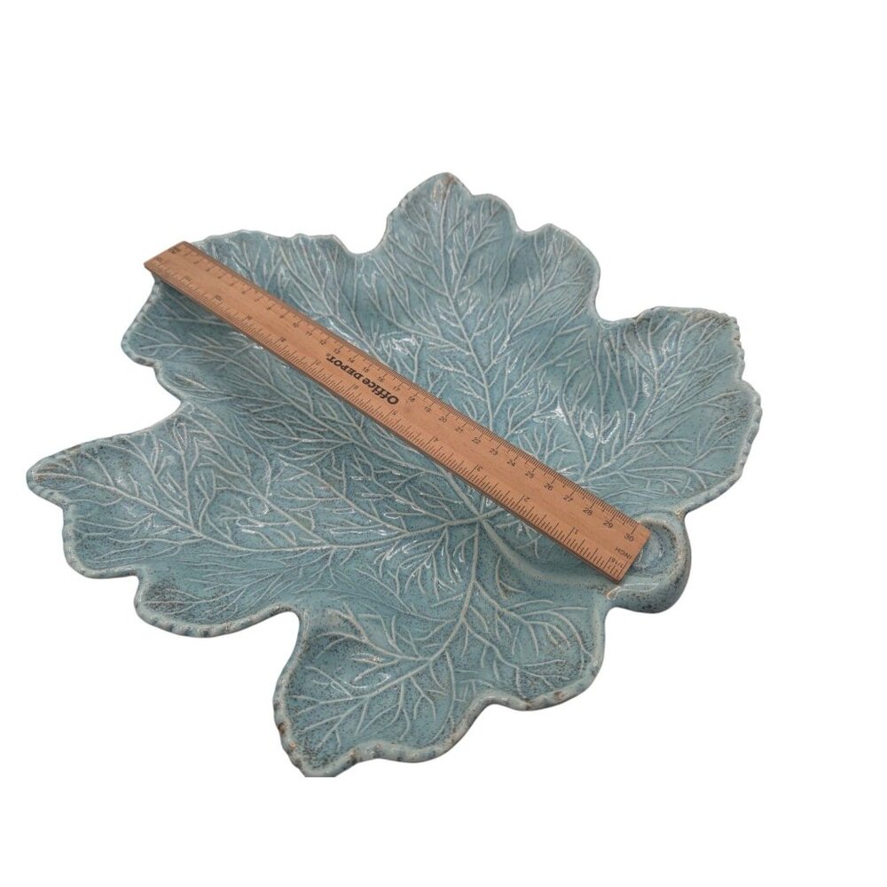 Vintage California Pottery Maple Leaf Platter in Turquoise 13" - Picture 5 of 13